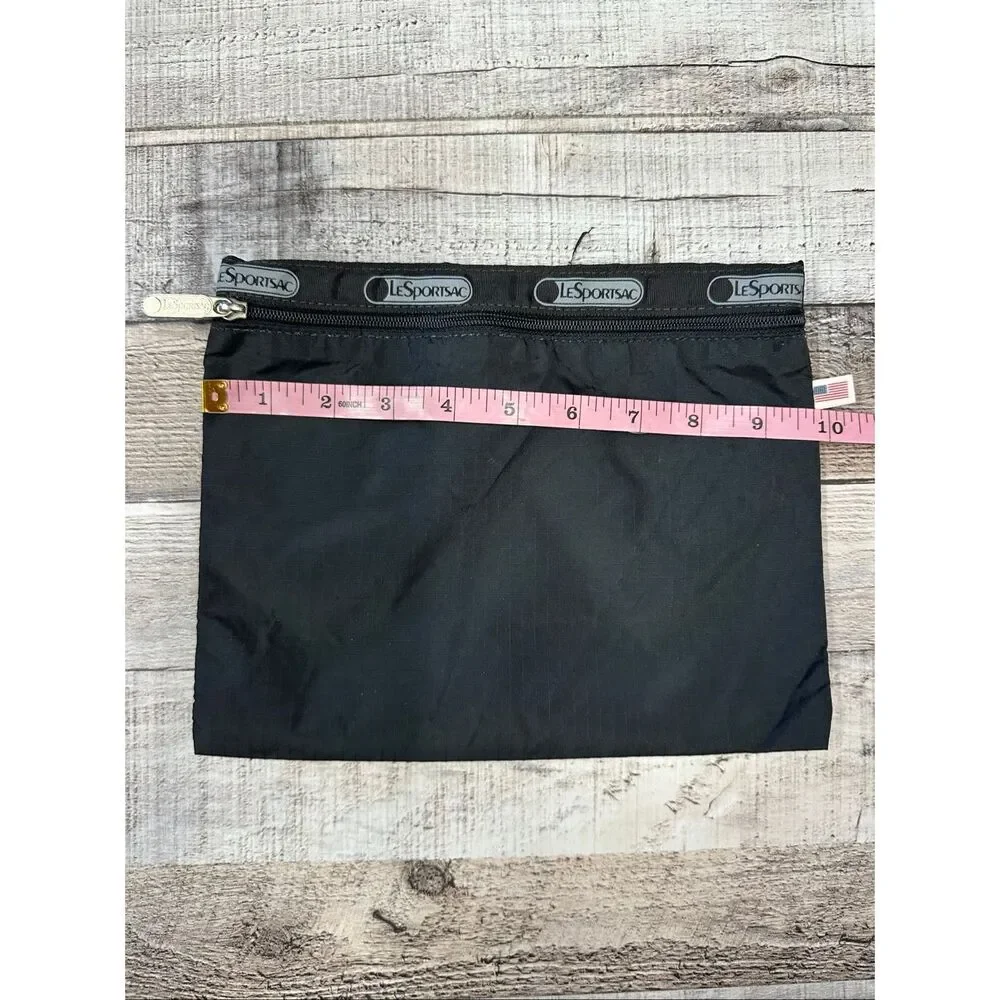 LeSportsac Small Black Nylon Zipper Pouch Makeup Cosmetic Bag School Pencil Pen